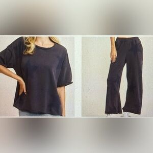 090.Womens Mineral Washed Star Top & Pants Set